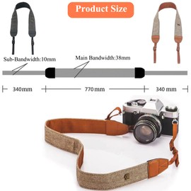 Camera Strap, Camera Strap, Pure Cotton and Leather Woven Adjustable Shoulder Neck Strap Camera Strap for DSLR Cameras, Photographers, brown, M