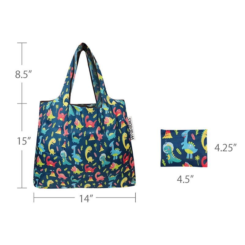 allydrew Medium Foldable Tote Nylon Reusable Grocery Bags, Dinosaurs