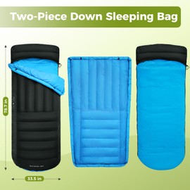 ATEPA Down Sleeping Bag for Backpacking Ultralight 650 FP, 53.6/44.6/26.6 ℉ 3 Season 2-Piece Sleeping Bag Recyclable Material with Compression Sack, as Blanket, Black