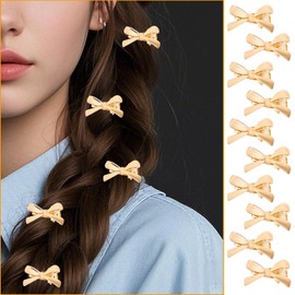 10pcs Gold Bow Small Hair Clips, Elegant Metal Bow Hairpins Mini Gold Broken Hair Clip Sweet Hair Claw Clips Barrettes Pins Stylish Hair Accessories for Women Girls Bangs Braid Decor