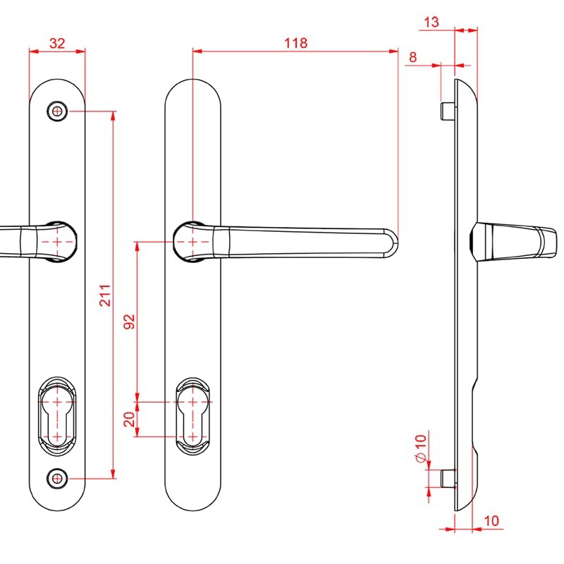 Ultion Sweet Door Handle 211mm (Long Fixings) - Matching Door