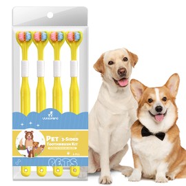 VVHOMIFE Three-Sided Dog Toothbrush, Great Toothbrush for Large and Medium Dogs, Dog Tooth Brushing Kit for Cleaning Your Dog's Teeth, for Daily Care of Your Dog's Mouth. Yellow, 4 Pcs L