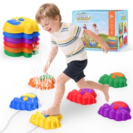 6 PCS Stepping Stones for Kids,Light Up Obstacle Courses Sensory Toys,Stepping Stones Outdoor Sensory Play Toddler Obstacle Course Coordination Game, Outside toys for kids ages 4-8, with Water Spray
