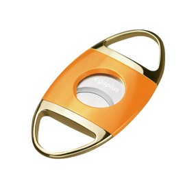 Cgaplus Cigar Cutter Stainless Steel Double Blade Guillotine with Leather Case Cigar Cutter for Precise, Perfect Cut (Yellow)