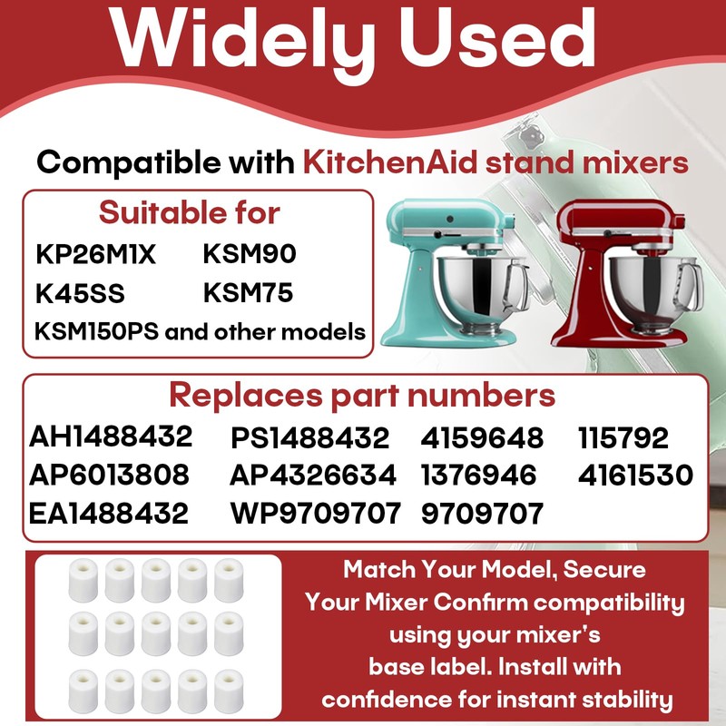 15-Pack 4161530 & 9709707 Mixer Feet Replacement Compatible with KitchenAid