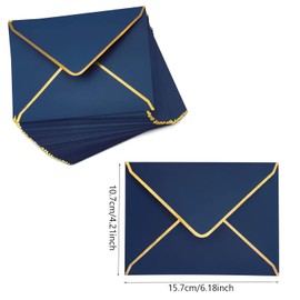 WEZCHUGHAOL 50 Pcs Invitation Envelopes, V-Flap Envelopes Mailing Card Envelopes, Quick Seal Envelopes with Gold Border for Birthday, Weddings, Graduations, Greeting Cards (Blue, 4 x 6 inch)
