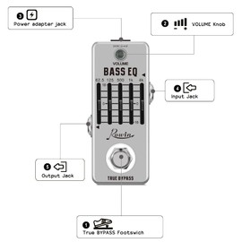 Rowin Bass EQ Pedal 5 Band Equalizer Pedals For Bass Guitar With 5 Band Graphic Mini Size True Bypass