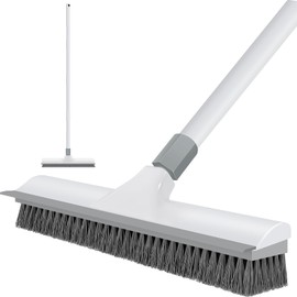 Yolaist Floor Scrub Brush with 60 inch Long Handle, 2 in 1 Heavy Duty Stiff Bristle Floor Scrubber & Scraper, Indoor Outdoor Clean for Shower, Tile, Bathroom, Kitchen, Deck, Garage, Patio