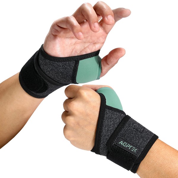 AGPTEK Wrist Wraps x 2, Wrist Brace Women and Men, Left and Right Handed Adjustable Day Night Wrist Splint Wrist Support for Training, Weightlifting, Weight Sports