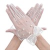 CIATBYYJ Short Bridal Gloves, White with Pearls, Satin Gloves, Tea
