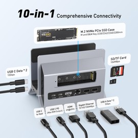 AboveTEK USB C Docking Station, MacBook Docking Station with M.2 SSD Expansion, USB C Dock with 4K HDMI for Mac Pro/Air, Universal Docking Station with 2 10Gbps USB C, 2 USB, PD3.0, Ethernet, SD/TF