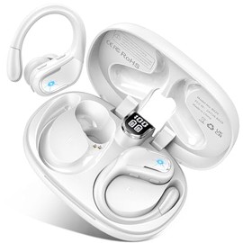 Ordtop Wireless Earbuds,Bluetooth 5.3,IPX8 Waterproof Sport Earhooks Earbuds, White