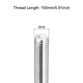 sourcing map Fully Threaded Rod M16 x 150mm 2mm Thread Pitch 304 Stainless Steel Right Hand Threaded Rods Bar Studs 2 Pack