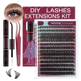 MayHug Cluster Lashes Kit 30+40+50D Natural Wispy 9-16mm Lashes 280Pcs Individual Eyelashes D Curl Cluster Lashes DIY Lash Extensions at Home(30+40+50D Kit)