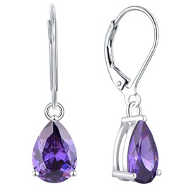 YL Dangle Drop Earrings Sterling Silver Solitaire Leverback Earring 7x10 MM Teardrop Created Amethyst Jewelry for Women