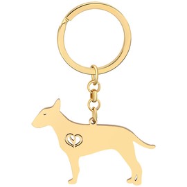 RAIDIN Stainless Steel Gold Silver Plated Cute Dog Key Ring for Women Girls Gifts for Car Purse Key Dog Lovers, Gold-091 Bull Terrier