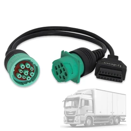 lydesor J1939 9 Pin to OBD 2 Female Adapter Cable,Work with Truck Diagnostic Scanner Type 2 Green J1939 Diagnostic Connector,OBD to 9 Pin J1939 Y Cable Fit for Heavy Duty Commercial Truck ELD GPS