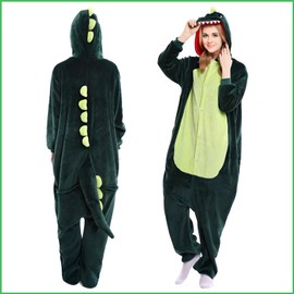 Metaparty One Piece Pyjamas Women's Animal Costume Plush Costumes Onesies for Adults Cartoon Pyjamas Cosplay Pyjamas with Hood Sleepsuit Green, Adults