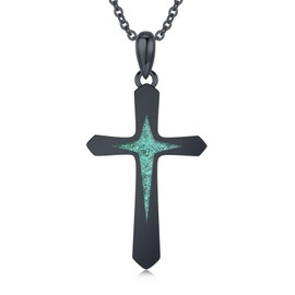 YueYuan Cross Necklace 925 Sterling Silver Black Cross Pendant Turquoise Necklace for Women