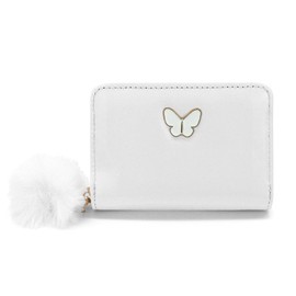 Energather Ladies Purse, PU Leather Women Wallets Credit Card Holders for Women and Girls, Cute Small Purse Women's Purse with Fur Ball Zipper for Shopping, Dating, Travel (White)