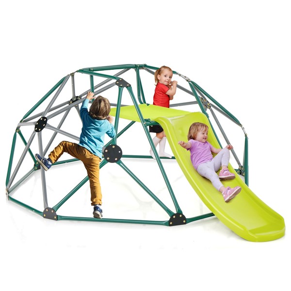 Costzon Climbing Dome, 2 in 1 Outdoor Jungle Gym Monkey Bar Climbing Toys for Toddlers, 8FT Geometric Dome Climber Playground Set for 3-8 Boys Girls Backyard Fun Gift Present