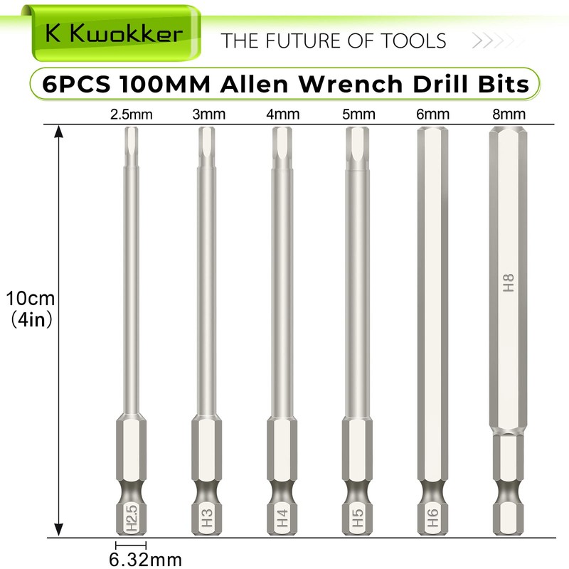 6pcs Hex Head Allen Key Drill Bit Set, 100mm Allen