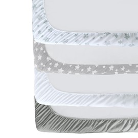 Crib Sheets for Boys and Girls 4 Pack, 28”x 52” Multi Color Available, Fitted Crib Sheet for Standard Size Crib and Toddler Mattresses, Soft and Breathable Crib Sheets Baby Gift Unisex Set, Grey