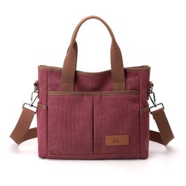 Crossbody Bags for Women Trendy Canvas Hobo Tote Top-handle Hand Bag Multi-pocket Casual Going Out Purse Satchel (Burgundy)