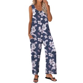 Ekouaer Sleeveless Jumpsuits for Women Casual Summer Scoop Neck Tank Rompers Wide Leg Pants Overall Jumpers with Pockets Flower X-Large