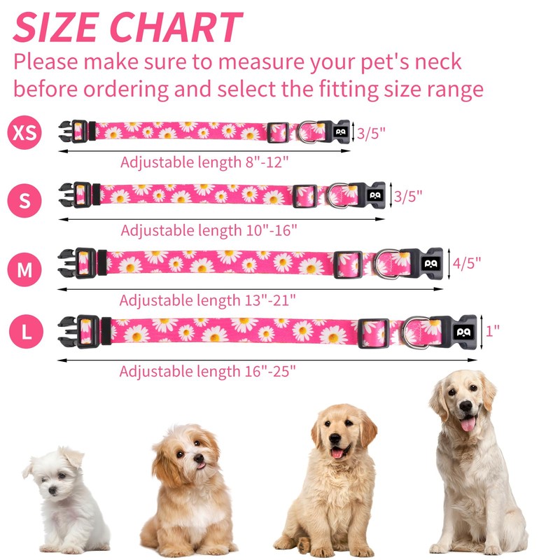 QQPETS Adjustable Soft Dog Collar: Print Flower Pink Multicolor Cute