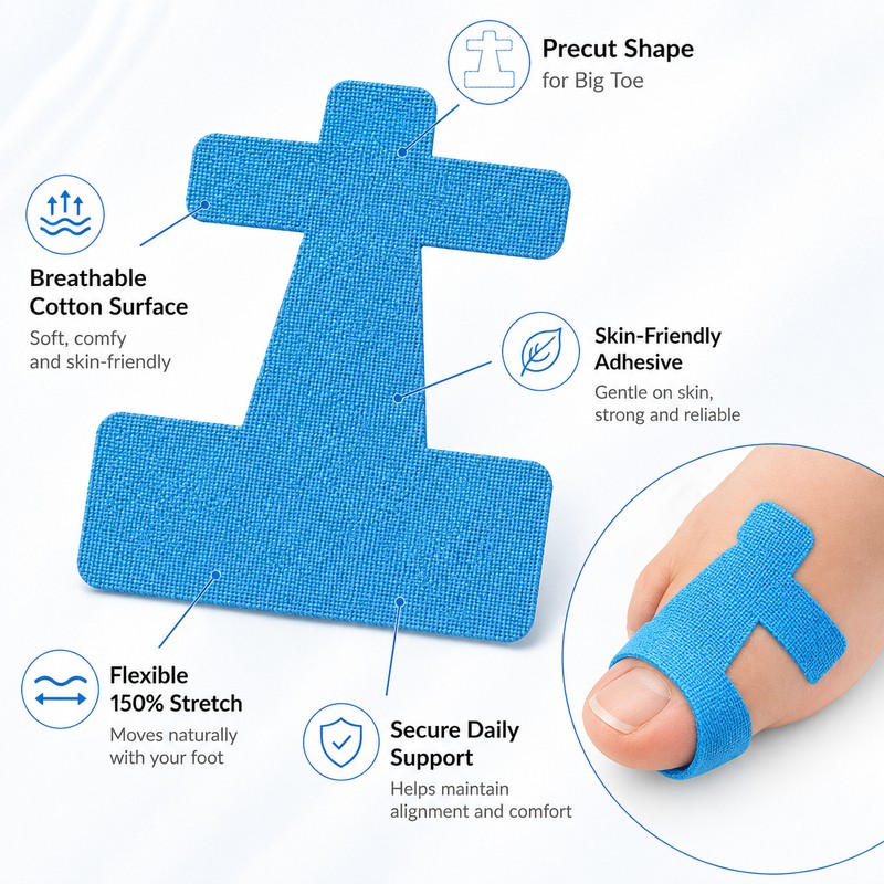 Precut Kinesiology Tape for Bunion Support – 10 Breathable Cotton