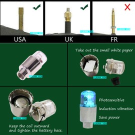 YUERWOVER 4 Pack Tire Valve Cap Car Light LED Bike Wheel Light Waterproof Tyre Spoke Flash Light Cool Reflector Accessories for Truck Bicycle Motorcycle with 10 Extra Batteries(Blue)