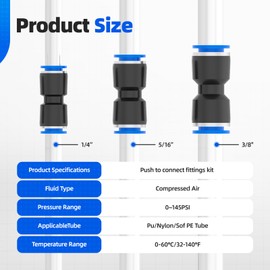 Hoodutric 30PCS Quick Connect Air Hose Connectors 1/4 5/16 3/8 inch Straight Push to Connect Fittings Kit Quick Release Pneumatic Connectors Air Line Fittings for 1/4 5/16 3/8 inch Tube