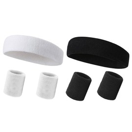 ccHuDE 2 Sets Sweatbands Set Sports Headband Wristbands Head Wrist Sweat Bands Terry Cloth Sweatbands Exercise Headband Wristbands for Working Out Black and White
