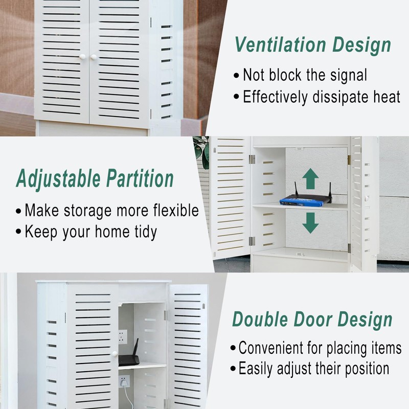 LXSEHN WiFi Router Storage Cabinet, Floor Standing Router Storage Box