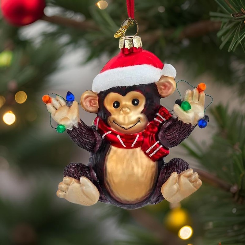 The Bridge Collection Santa Monkey Ornament - 4" Cute and