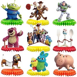 Suministros de fiesta de cumpleaños de Toy Story, 9 centros de mesa de panal para decoraciones de fiesta de Toy Story, decoraciones de mesa de doble cara, centros de mesa para fiestas
