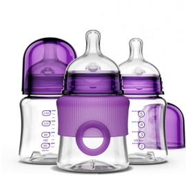 Smilo Baby Bottle Set with Stage 0 Slow Flow Anti Colic Nipple, 5 Oz / 150 ml Capacity, 3X Pack of Anti Colic Baby Bottles 0-3 Months - Plum Purple