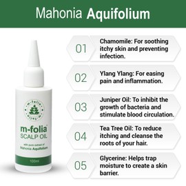 M-FOLIA Psoriasis Scalp Oil Specially Formulated to Treat Hair and Scalp for Symptoms of Psoriasis and Eczema using Mahonia Aquifolium Extract and Special Blend of Essential Oils