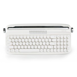 YUNZII Upgraded Wireless Keyboard, Retro Keyboard Typewriter Style with Integrated Stand, USB-C/Bluetooth Keyboard with Cute Round Keycaps for Multi Device for Win/Mac (B309, Snow White)