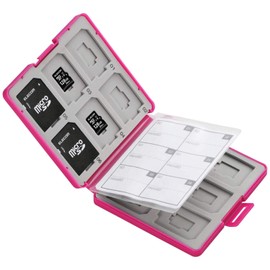 ELECOM CMC-SDCPP24PN Memory Card Case, SD Case, Plastic, Holds 12 SDs + 12 MicroSDs, Pink