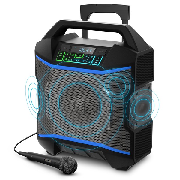 ION Audio Block Rocker - Portable Bluetooth Outdoor Party Speaker with Karaoke Microphone, Battery, 4 Speakers, Radio, USB Port, App, Water-Resistant, 120W