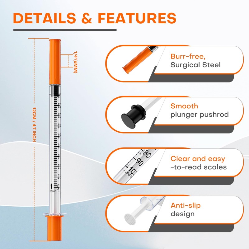 U-100 1mL/cc 29G 1/4" (6mm) Lab Syringes, Individually Wrapped, Pack
