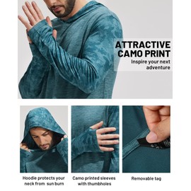 MIER Men's Long Sleeve Fishing Shirts UV Protecion Hiking Running Camo Hoodie with Thumbholes, Blue Camo, 3XL