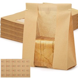 130 Pcs Paper Sourdough Bread Bags with Window, 16x10.2x5 In, 160 Stickers