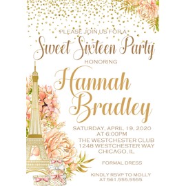Paris Sweet 16 Birthday Party Invitations With Envelopes