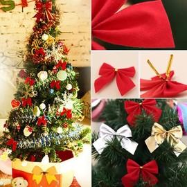 24/60Pcs Decorative Red Bows, 2 inch Mini Bow Hanging Ornaments, for Holiday Home Party Wreath Wrapping Accessories (24, Style-A)