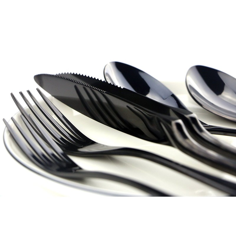 Uniturcky Stainless Steel Mirror Polished Black Flatware Set , Steak