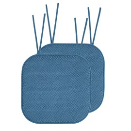 Elegant Comfort 2 Pack Chair Cushion Covers - Skid-Proof Rubber Backing - 16 x 16 Inch - Thick Dining Square Shape Seat Covers - Comfortable Textured Chair Pads with Ties - Honeycomb Pattern, Blue