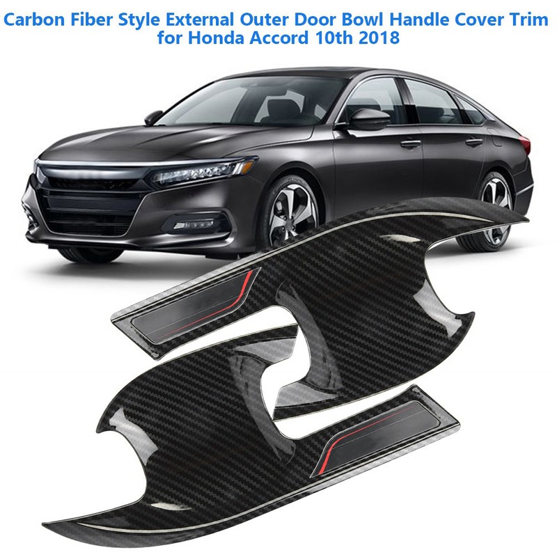 4pcs Carbon Fiber Style External Outer Door Bowl Handle Cover